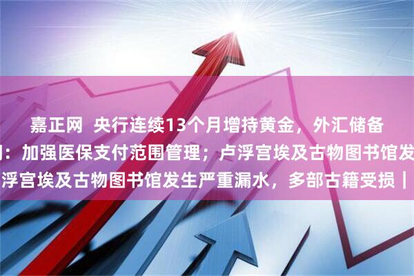 嘉正网  央行连续13个月增持黄金，外汇储备创近10年新高；两部门：加强医保支付范围管理；卢浮宫埃及古物图书馆发生严重漏水，多部古籍受损｜早报
